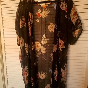 Black Sheer Floral Kimono